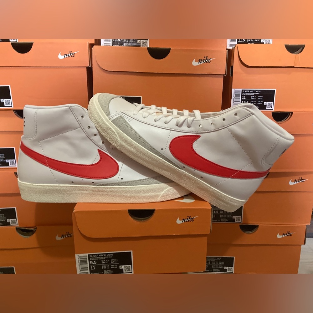 Nike Blazer Mid 77 Vintage Blue Red Swoosh BQ6806-117 Men Size 10-13 Damaged Box